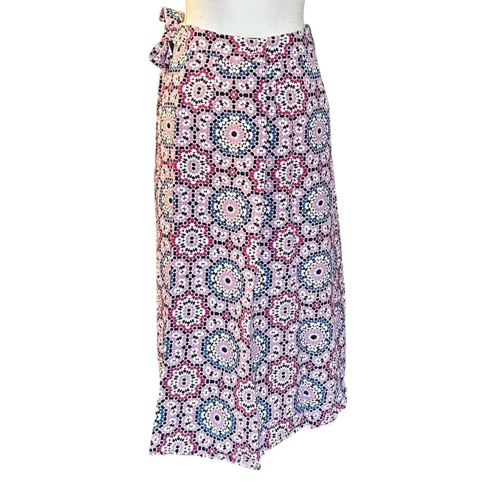 LOFT Mosaic Midi Wrap Linen Blend Summer Skirt Women’s SZ‎ 8 in Sweet Violet